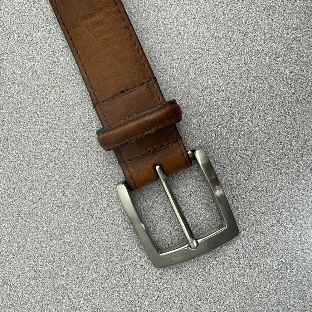 Cole Haan Belt Mens 36 Brown Leather Stitched Classic Everyday Casual Distress